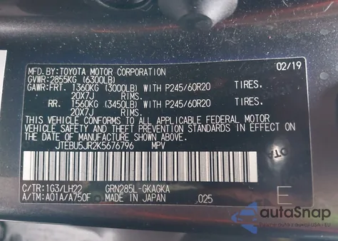 2019 Toyota 4Runner Limited Nightshade z USA, uszkodzony, nr VIN JTEBU5JR2K5676796